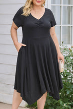 Load image into Gallery viewer, Plus Size Ruched Crisscross V-Neck Short Sleeve Dress