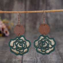 Load image into Gallery viewer, Wooden Alloy Rose Shape Dangle Earrings