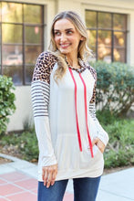 Load image into Gallery viewer, Celeste Design Full Size Leopard Contrast Drawstring Hoodie