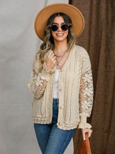 Load image into Gallery viewer, Eyelet Button Up Lantern Sleeve Cardigan
