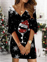 Load image into Gallery viewer, Printed V-Neck Long Sleeve Dress