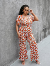 Load image into Gallery viewer, Plus Size Chevron Stripe Short Sleeve Jumpsuit