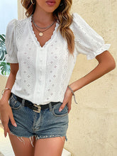 Load image into Gallery viewer, Buttoned V-Neck Flounce Sleeve Top
