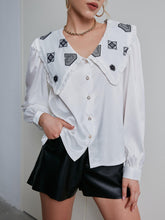 Load image into Gallery viewer, Geometric Print Statement Collar Bishop Sleeve Shirt