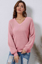 Load image into Gallery viewer, V-Neck Ribbed Dropped Shoulder Sweater