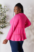 Load image into Gallery viewer, Double Take Half Button Long Sleeve Ruffle Hem Blouse