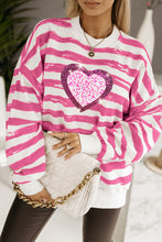 Load image into Gallery viewer, Heart Sequin Striped Dropped Shoulder Sweatshirt