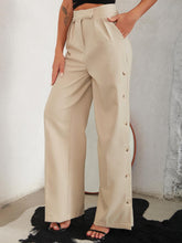 Load image into Gallery viewer, Side Button Pleated Wide Leg Pants
