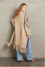 Load image into Gallery viewer, Double Take Geometric Fringe Hem Open Front Duster Cardigan