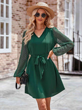 Load image into Gallery viewer, Tied Swiss Dot Long Sleeve Mini Dress