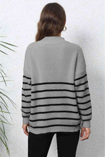 Load image into Gallery viewer, Striped Zip-Up Long Sleeve Ribbed Sweater