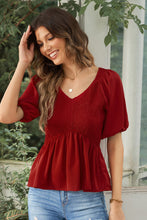 Load image into Gallery viewer, Smocked Balloon Sleeve Peplum Blouse
