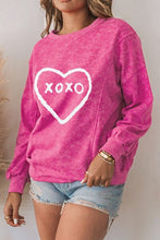 Load image into Gallery viewer, XOXO Heart Graphic Round Neck Long Sleeve Sweatshirt