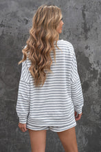 Load image into Gallery viewer, Striped Dropped Shoulder Top and Shorts Lounge Set