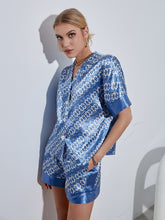 Load image into Gallery viewer, Printed Button Front Top and Paperbag Shorts Satin Set
