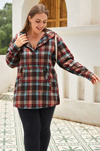 Load image into Gallery viewer, Plus Size Drawstring Plaid Quarter Button Hoodie
