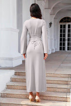 Load image into Gallery viewer, Tie Back Ribbed Round Neck Long Sleeve Dress