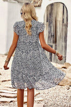 Load image into Gallery viewer, Floral Flutter Sleeve Notched Neck Tiered Dress