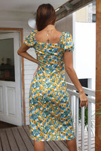 Load image into Gallery viewer, Floral Puff Sleeve Sweetheart Neck Midi Dress