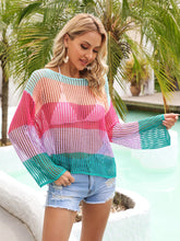 Load image into Gallery viewer, Color Block Openwork Boat Neck Cover Up