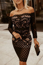Load image into Gallery viewer, Off-Shoulder Long Sleeve Lace Dress