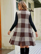 Load image into Gallery viewer, Plaid Lapel Collar Sleeveless Cardigan