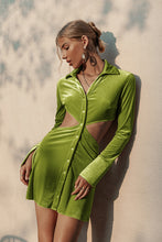 Load image into Gallery viewer, Button Down Cutout Mini Velvet Shirt Dress