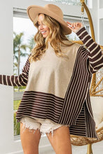 Load image into Gallery viewer, BiBi Striped Contrast Long Sleeve Slit Top