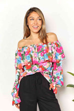 Load image into Gallery viewer, Double Take Floral Off-Shoulder Flounce Sleeve Layered Blouse