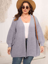 Load image into Gallery viewer, Plus Size Open Front Dropped Shoulder Knit Cardigan