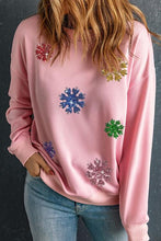 Load image into Gallery viewer, Sequin Snowflake Round Neck Sweatshirt