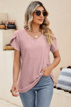 Load image into Gallery viewer, Eyelet V-Neck Petal Sleeve T-Shirt
