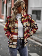 Load image into Gallery viewer, Plaid Button Front Brushed Shacket with Breast Pockets