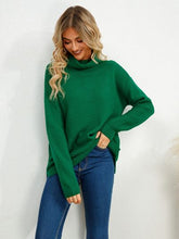 Load image into Gallery viewer, Slit Turtleneck Dropped Shoulder Sweater
