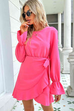 Load image into Gallery viewer, Round Neck Flounce Sleeve Ruffle Hem Mini Dress