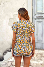 Load image into Gallery viewer, Floral Notched Neck Flutter Sleeve Blouse