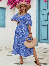 Load image into Gallery viewer, Slit Printed V-Neck Half Sleeve Dress