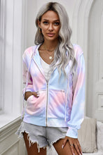Load image into Gallery viewer, Tie-Dye Drawstring Detail Zip Up Hooded Jacket