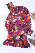 Load image into Gallery viewer, Abstract Print Belted Ruffle Hem Dress