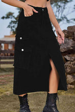 Load image into Gallery viewer, Slit Front Midi Denim Skirt with Pockets