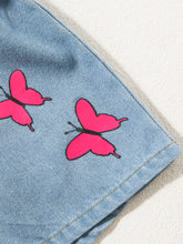 Load image into Gallery viewer, Butterfly Graphic Top and Belted Denim Shorts Set