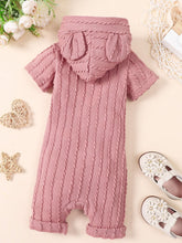 Load image into Gallery viewer, Baby Textured Button Front Hooded Jumpsuit with Ears