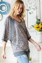 Load image into Gallery viewer, Heimish Full Size Leopard Contrast V-Neck Half Sleeve T-Shirt