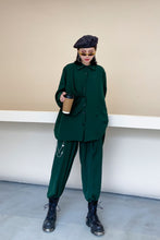 Load image into Gallery viewer, Button Down Asymmetrical Top and Chain Detail Pants Set