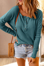 Load image into Gallery viewer, Waffle Knit Henley Long Sleeve Top