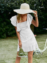 Load image into Gallery viewer, Pompom Trim Lace Spliced Mini Dress