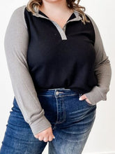 Load image into Gallery viewer, Plus Size Waffle-Knit Half Snap Long Sleeve Shirt