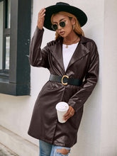 Load image into Gallery viewer, Tie Waist PU Leather Trench Coat