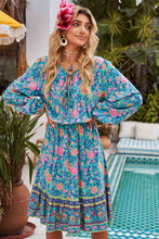 Load image into Gallery viewer, Bohemian Tie Neck Balloon Sleeve Dress