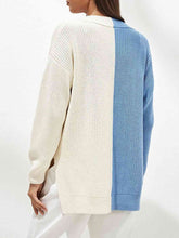 Load image into Gallery viewer, Contrast V-Neck Dropped Shoulder Sweater